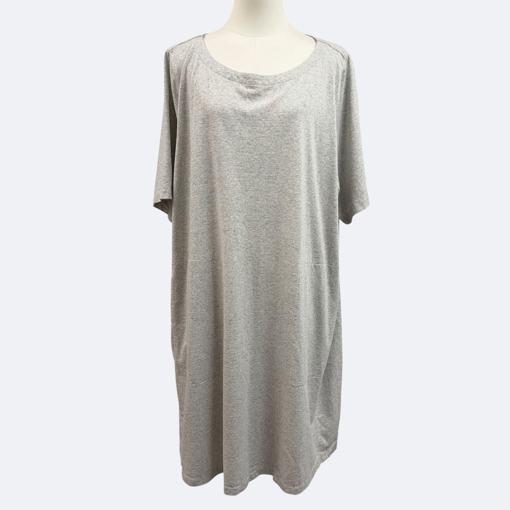 Eileen Fisher Jersey T-Shirt Dress Women 3X Gray Scoop Neck Short Sleeve Pocket